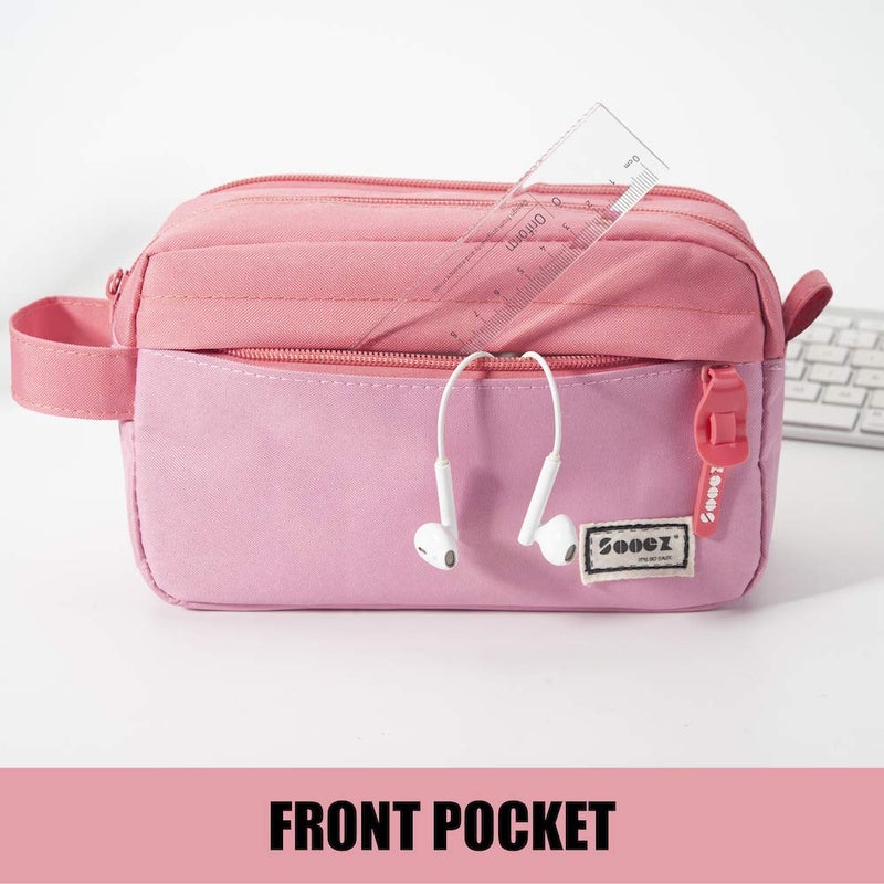 Sooez High Capacity Pencil Case, Big Pencil Bag Pouch Box Organizer Pen Case, Portable Journaling Supplies with Easy Grip Handle & Loop, Asthetic Supply for Girls Adults, Pink - Image 4